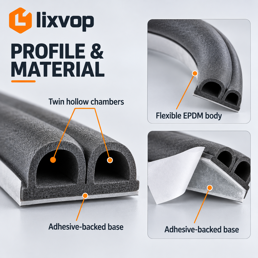lixvop Self-Adhesive Foam Weatherstripping Roll — close-up details