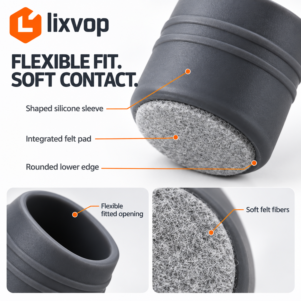 lixvop Round Furniture Leg Caps with Felt Pads — close-up details
