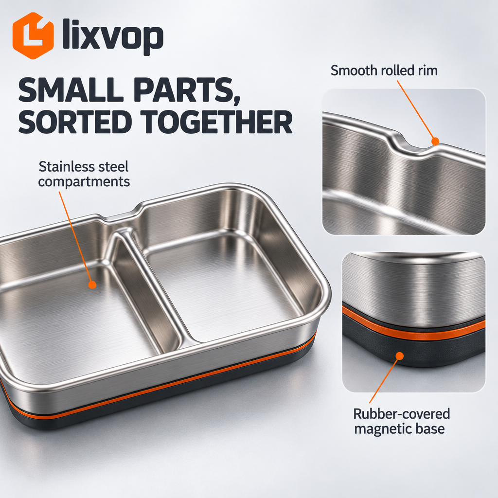 lixvop Stainless-Look Two-Compartment Utility Tray — close-up details