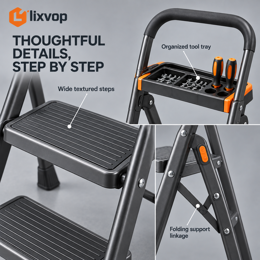 lixvop Folding Utility Step Ladder — close-up details