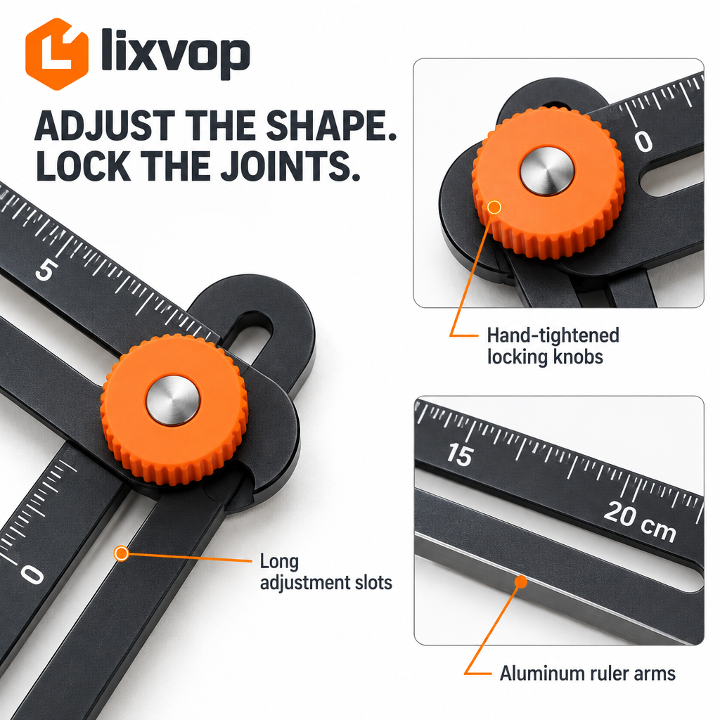 lixvop Four-Sided Adjustable Angle Measuring Ruler — close-up details