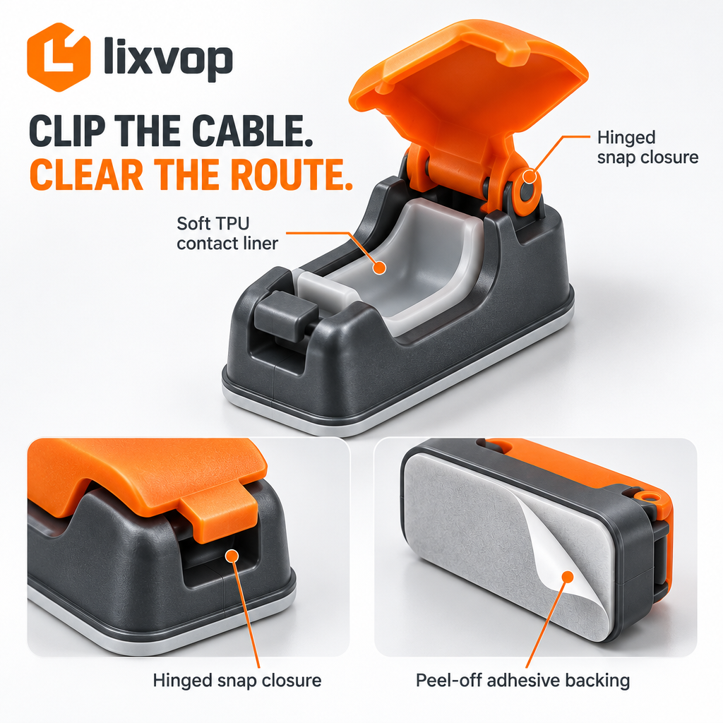 lixvop Hinged Adhesive Cable Organizer Clips — close-up details
