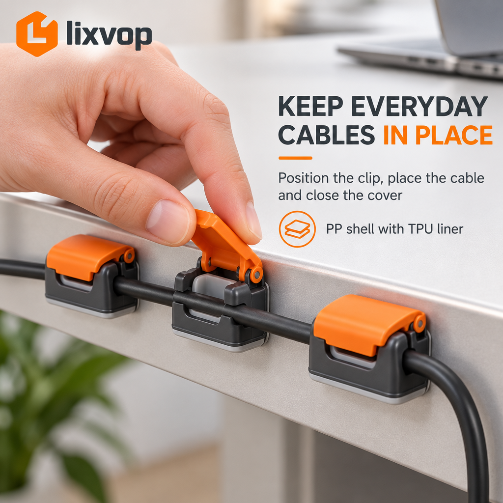 lixvop Hinged Adhesive Cable Organizer Clips — everyday use