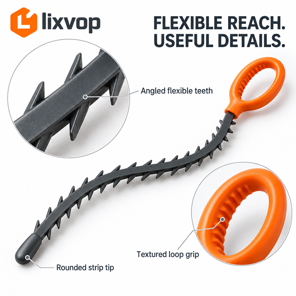 lixvop Flexible Barbed Drain Hair Removal Tool — close-up details