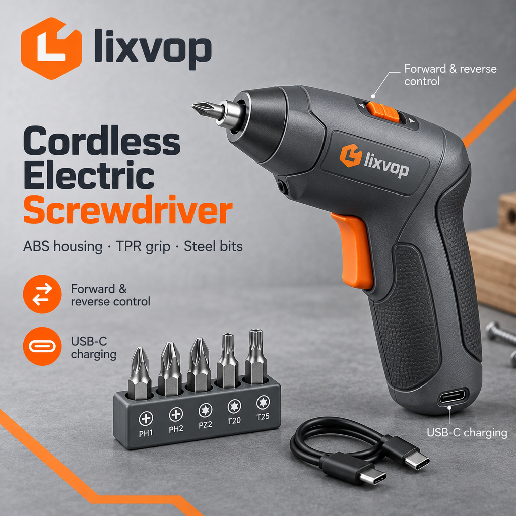 lixvop Cordless Electric Screwdriver with Bit Set — design overview