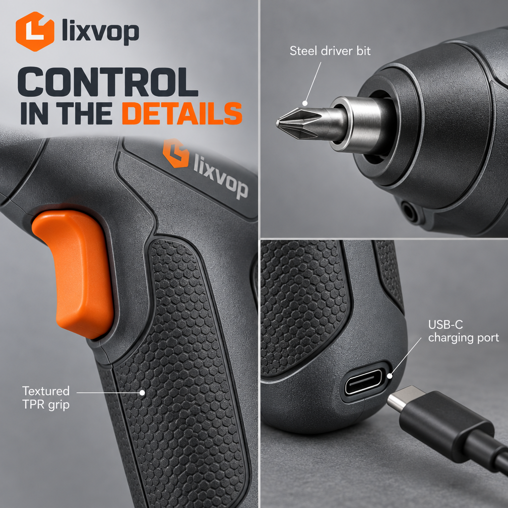 lixvop Cordless Electric Screwdriver with Bit Set — close-up details